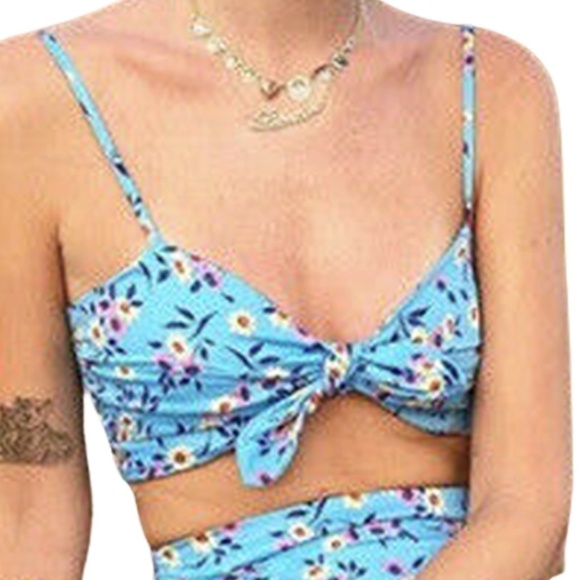ZARA Crop Top Bandeau Summer Blue Floral Shirred Smocked Pretty Cute Beachy - Picture 6 of 13